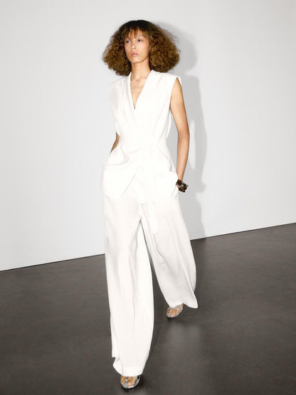 Linen blend waistcoat with tuxedo collar