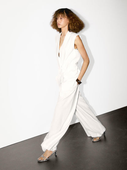 Linen blend waistcoat with tuxedo collar