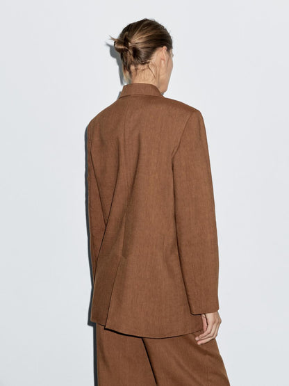 Double-breasted linen blend blazer