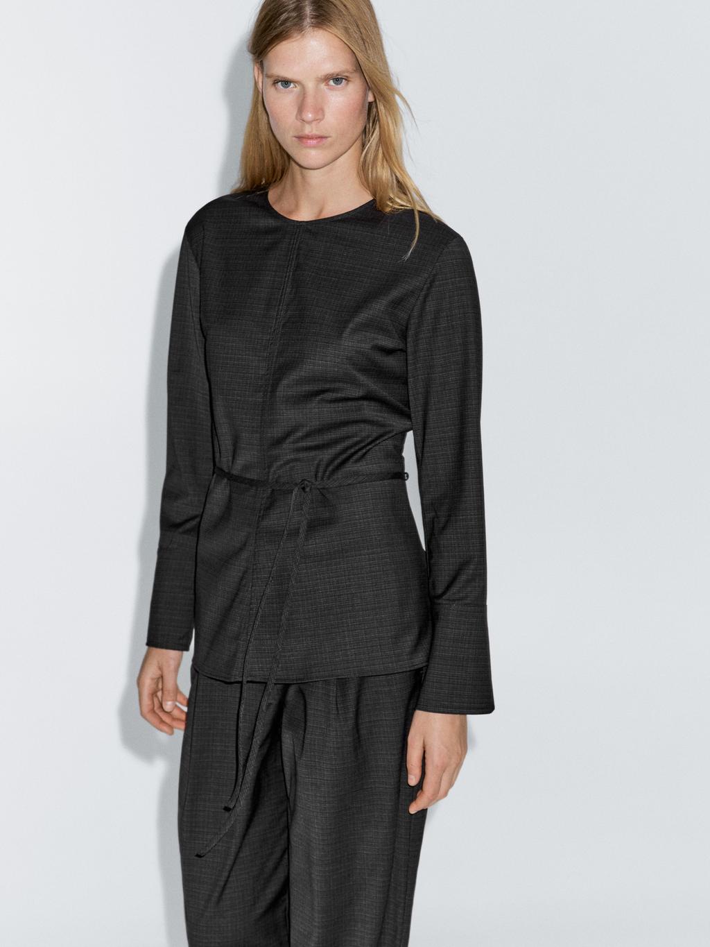 Wool blend blouse with belt