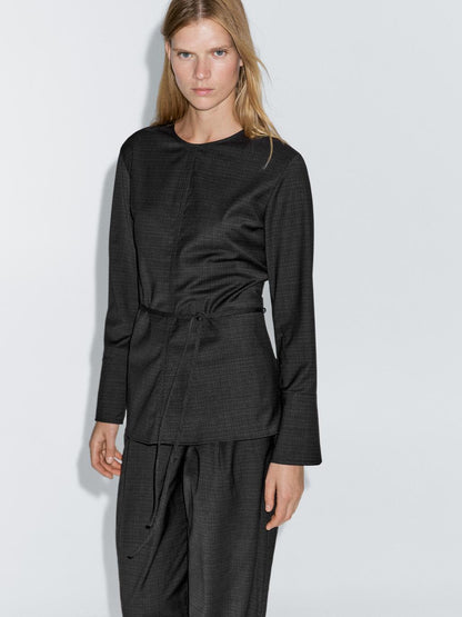 Wool blend blouse with belt