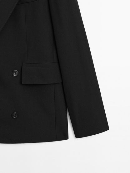 Cropped wool blend double-breasted blazer