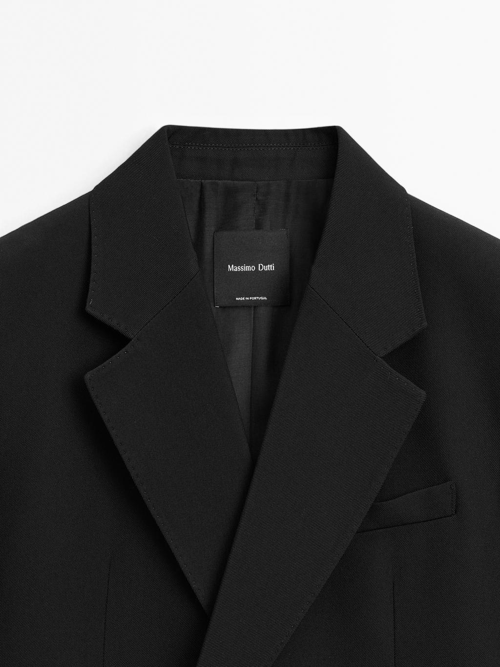 Cropped wool blend double-breasted blazer