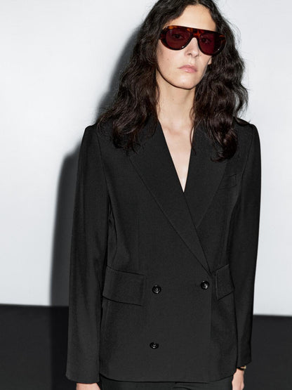 Cropped wool blend double-breasted blazer