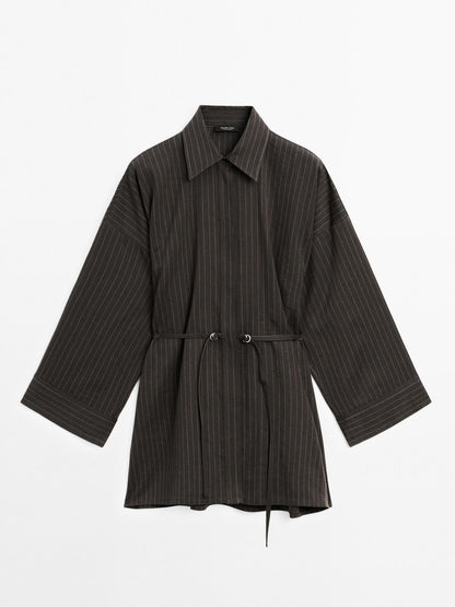 Striped overshirt with buckles