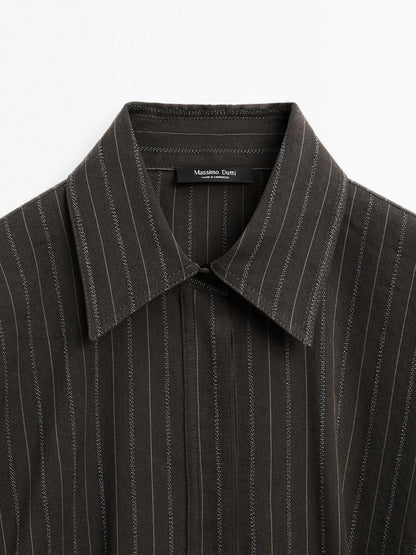 Striped overshirt with buckles