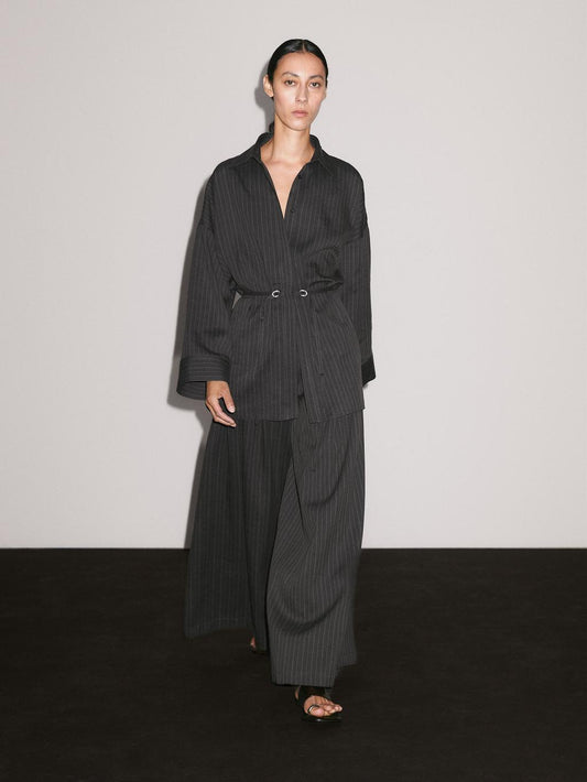 Striped overshirt with buckles