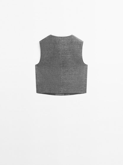 Short linen blend waistcoat