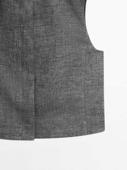 Short linen blend waistcoat