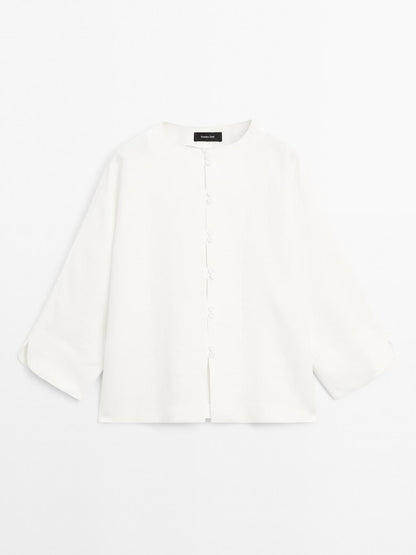 100% linen kimono with button detail