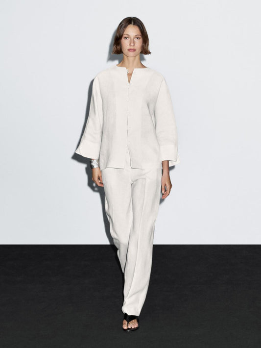 100% linen kimono with button detail