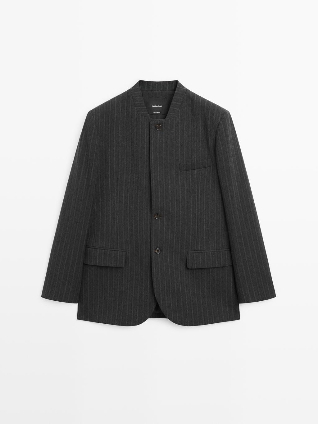 100% wool striped blazer with collar detail