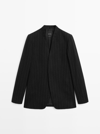 Pinstripe lapelless blazer