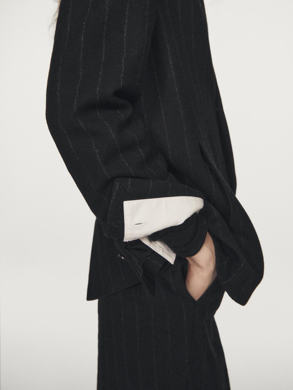 Pinstripe lapelless blazer