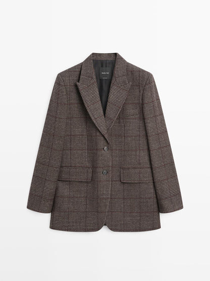 Check wool blend blazer