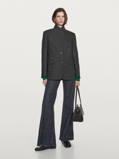 Wool blend three-button blazer