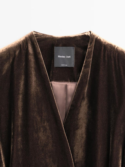 Velvet blazer with tie detail