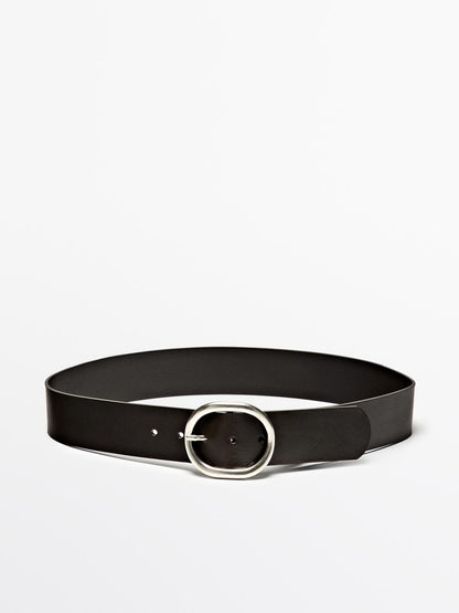 Wide nappa leather belt