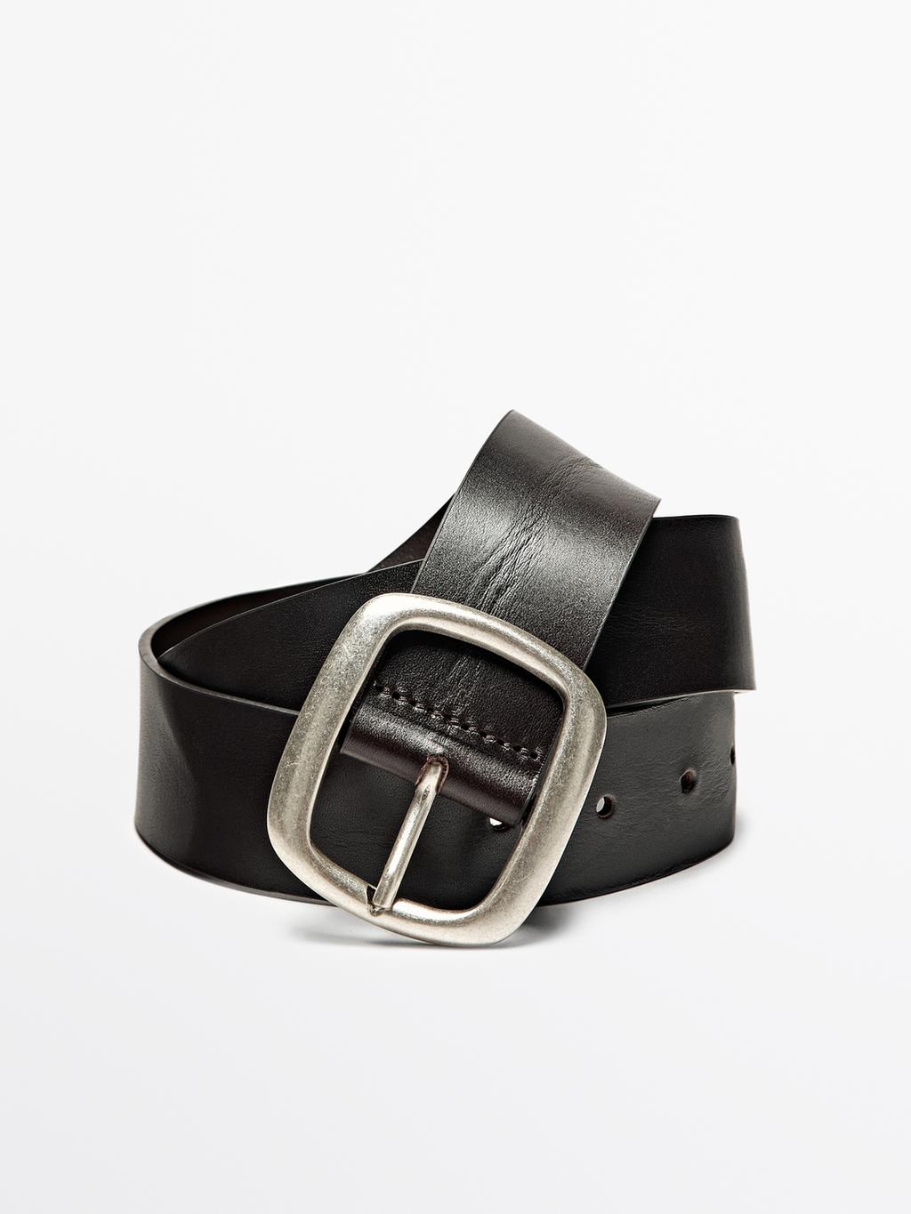 Nappa leather belt with rounded buckle