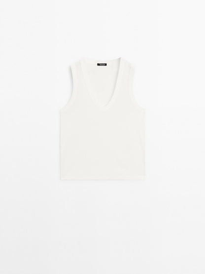 Mercerised cotton V-neck T-shirt