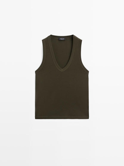 100% cotton strappy V-neck T-shirt