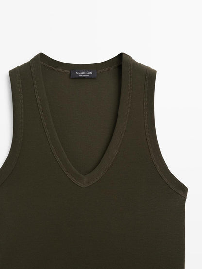 100% cotton strappy V-neck T-shirt