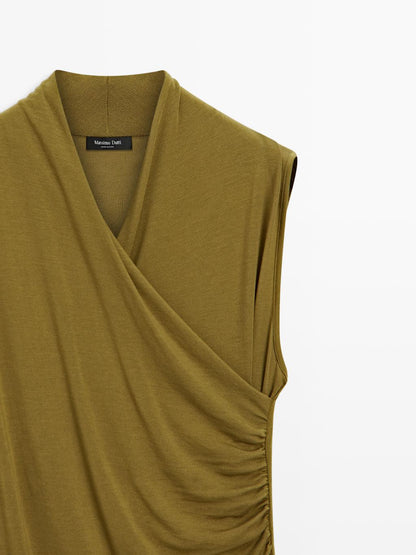 Draped top with surplice neckline