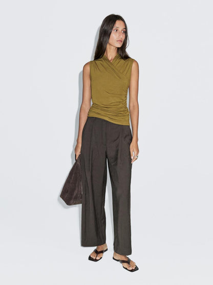 Draped top with surplice neckline