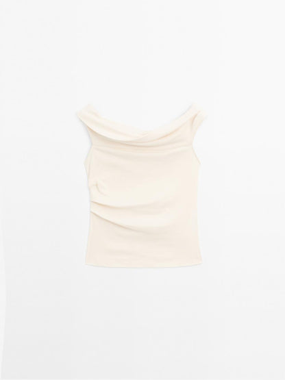 Draped strapless top