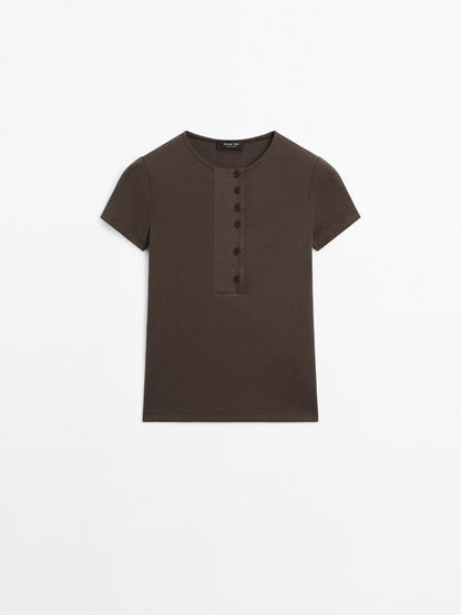Cotton blend T-shirt with chest detail