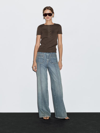 Cotton blend T-shirt with chest detail