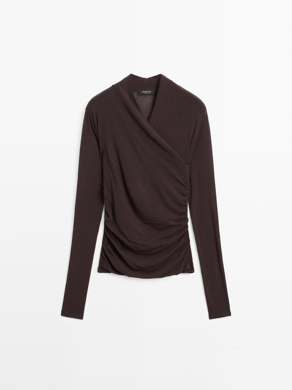 Draped long sleeve T-shirt
