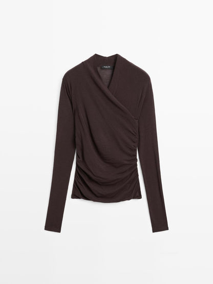 Draped long sleeve T-shirt