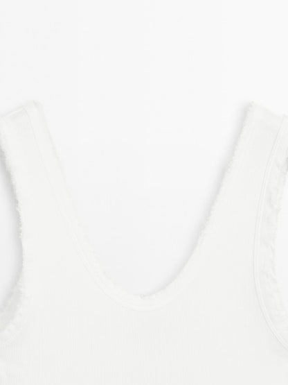 Cotton blend top with frayed piping