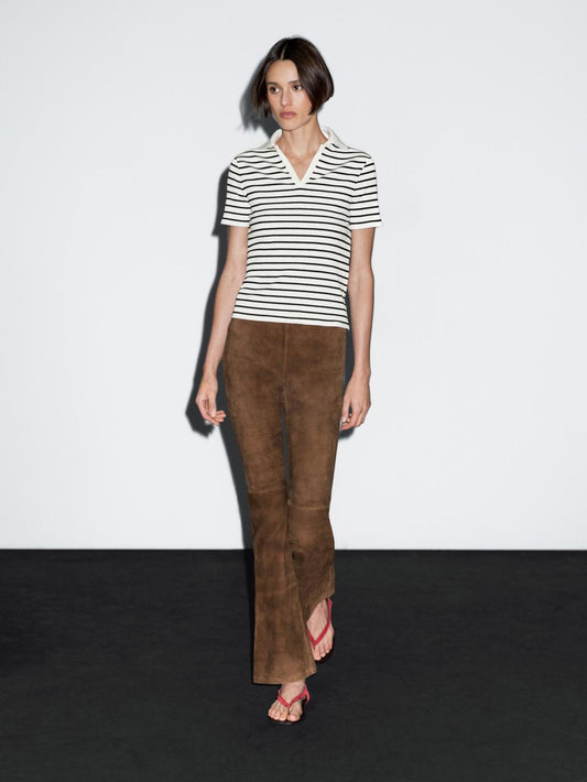 Striped cotton blend polo T-shirt