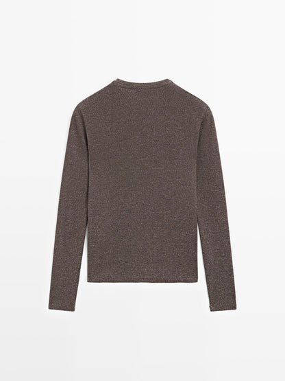 Long sleeve T-shirt with metallic finish