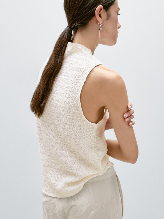 Textured cotton blend top