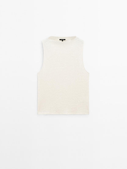 Textured cotton blend top