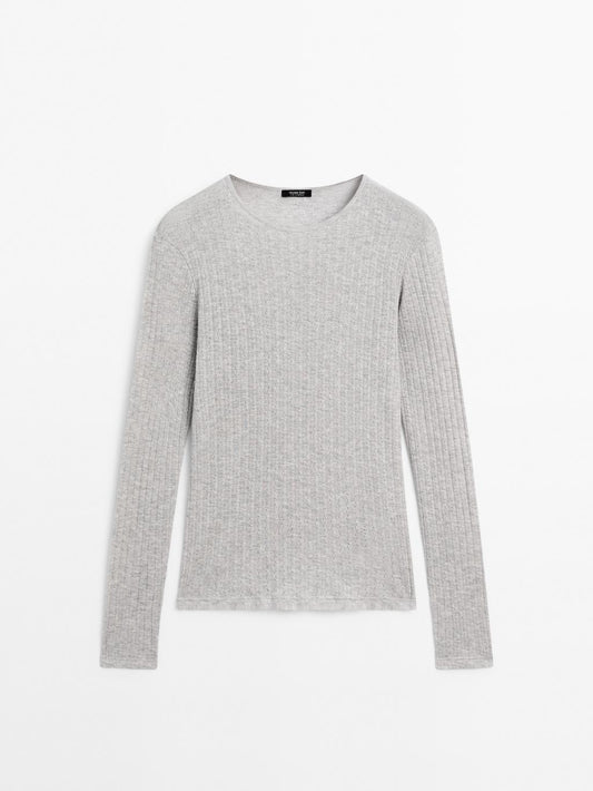 Cotton blend T-shirt with openwork detail