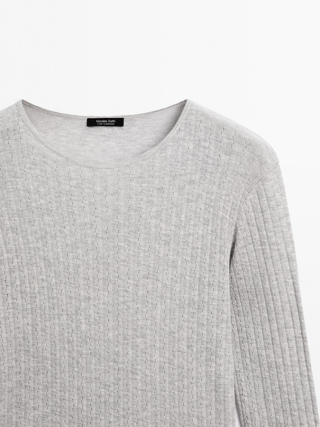 Cotton blend T-shirt with openwork detail