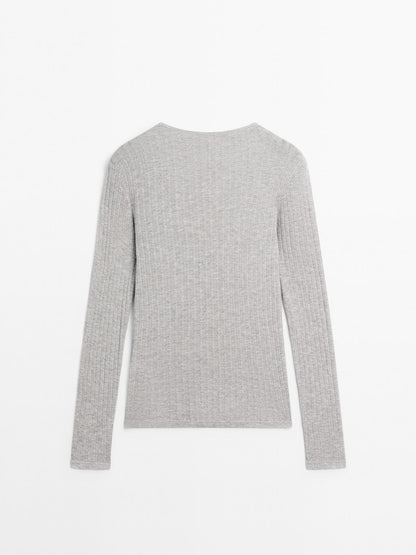 Cotton blend T-shirt with openwork detail