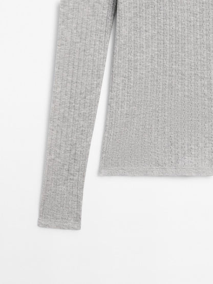 Cotton blend T-shirt with openwork detail