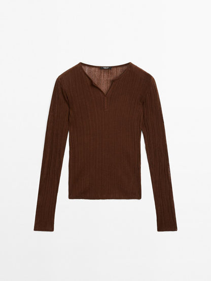 Long sleeve ribbed T-shirt