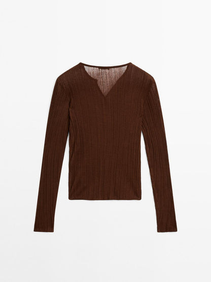 Long sleeve ribbed T-shirt