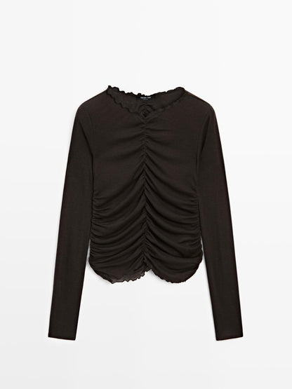 Gathered long sleeve T-shirt