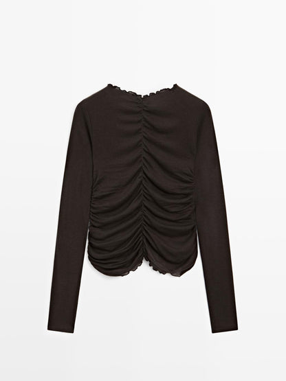 Gathered long sleeve T-shirt