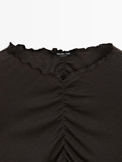 Gathered long sleeve T-shirt