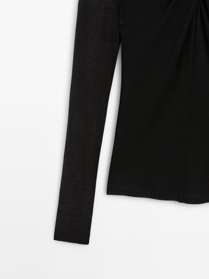 Lyocell and wool crossover top