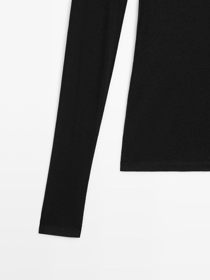 Long sleeve lyocell and wool blend T-shirt