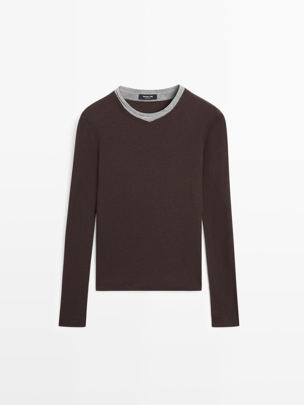 Double collar cotton blend T-shirt